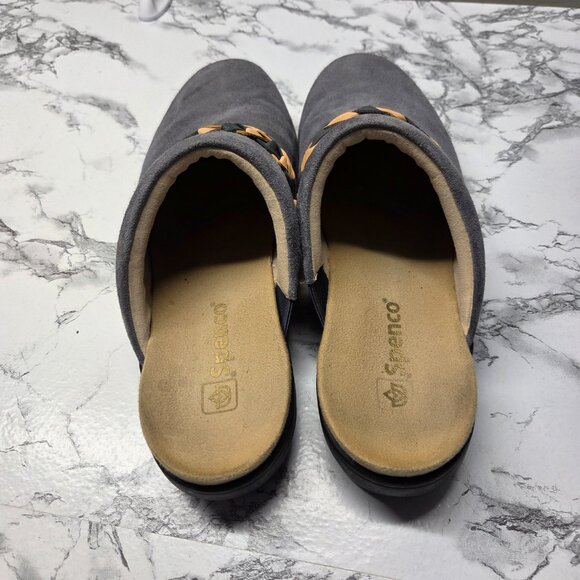 Spenco Woman's 10D "Iron Gate" Blue Gray Suede Braided Detail Topanga Clog - Picture 3 of 10